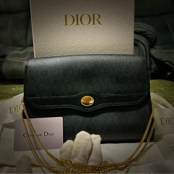 Authentic  vintage Dior Black Leather shoulder bag with Gold Accents make offer - Picture 10 of 17